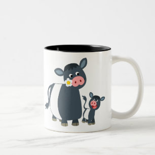 Cute Cartoon Belted Galloway Cow and Calf Tweekleurige Koffiemok