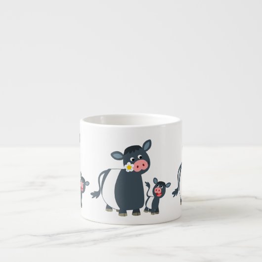 Cute Cartoon Belted Galloway Koe and Calf Espresso Kop (Voorkant)