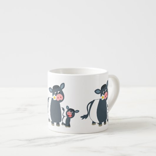 Cute Cartoon Belted Galloway Koe and Calf Espresso Kop (Voorkant rechts)