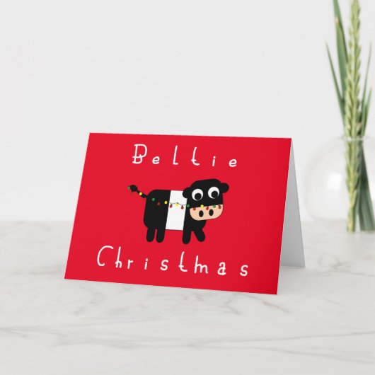 Cute Cartoon Beltie Kerstmis Belted Galloway Koe Feestdagen Kaart (Voorkant)
