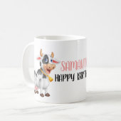 Cute Cartoon Big Koe Happy Birthday Coffee Mok (Voorkant links)