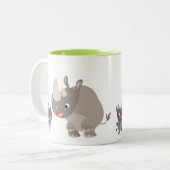 Cute Cartoon Big Rhino en Baby Rhino Tweekleurige Koffiemok (Voorkant links)