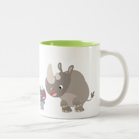 Cute Cartoon Big Rhino en Baby Rhino Tweekleurige Koffiemok (Rechts)