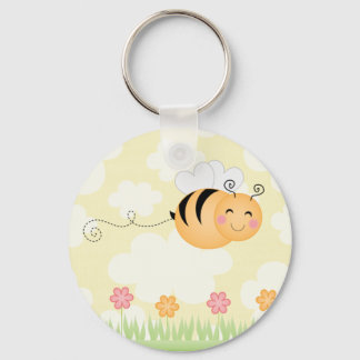 Cute cartoon bij en korf bloemen sleutelhanger