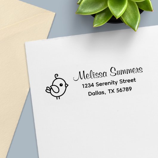 Cute Cartoon Bird Address Zelfinktende Stempel