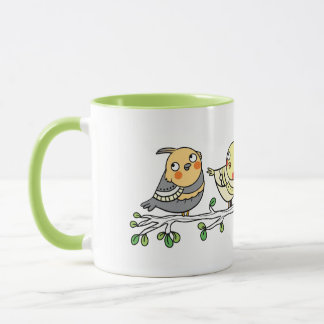 Cute Cartoon Birds Mug, Adorable Bird Illustration Mok