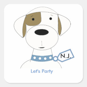 Cute Cartoon Birthday Dog Vierkante Sticker