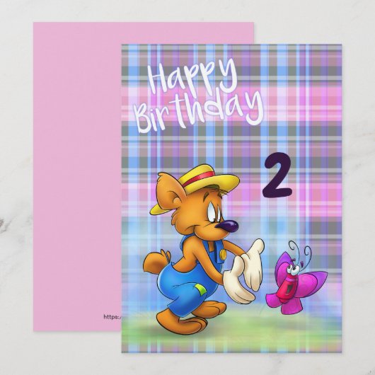 Cute Cartoon Birthday Kaart (Voorkant / Achterkant)