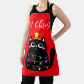 Cute cartoon black cat Christmas tree Schort (Insitu)