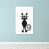 Cute Cartoon Black Cat Scratching Canvas Afdruk (Insitu (Houten vloer))