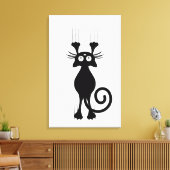 Cute Cartoon Black Cat Scratching Canvas Afdruk (Insitu (Woonkamer))