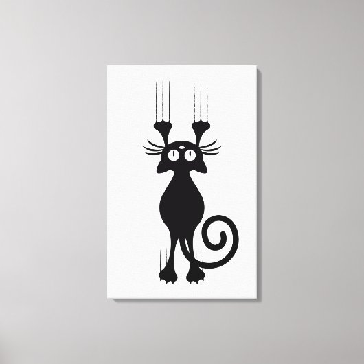 Cute Cartoon Black Cat Scratching Canvas Afdruk (Voorkant)