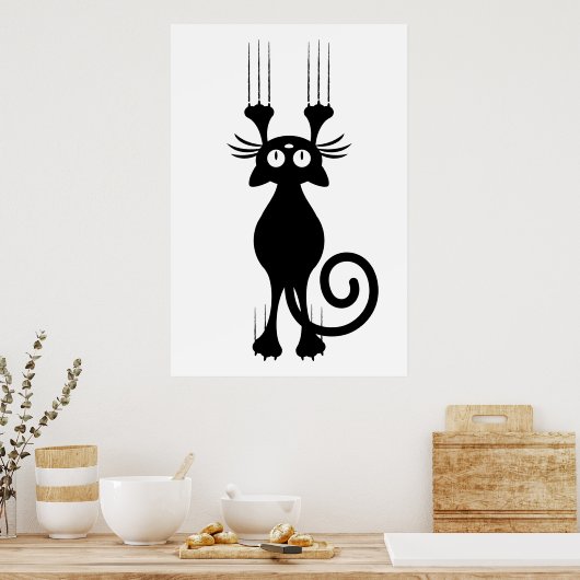 Cute Cartoon Black Cat Scratching Poster (Keuken)
