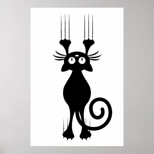 Cute Cartoon Black Cat Scratching Poster (Voorkant)