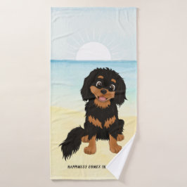 Cute Cartoon Black en Tan Cavalier     Badhanddoek