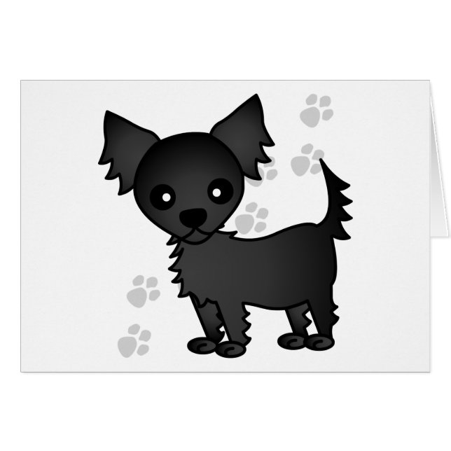 Cute Cartoon Black Long-haire Chihuahua (Voorkant Horizontaal)