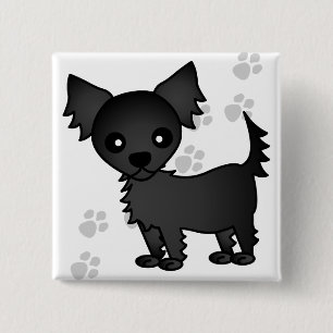 Cute Cartoon Black Long-haire Chihuahua Vierkante Button 5,1 Cm