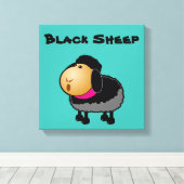 Cute Cartoon Black Sheep Drawing Canvas Afdruk (Insitu (Houten vloer))