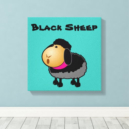 Cute Cartoon Black Sheep Drawing Canvas Afdruk (Insitu (Houten vloer))