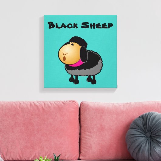 Cute Cartoon Black Sheep Drawing Canvas Afdruk (Insitu (Woonkamer))