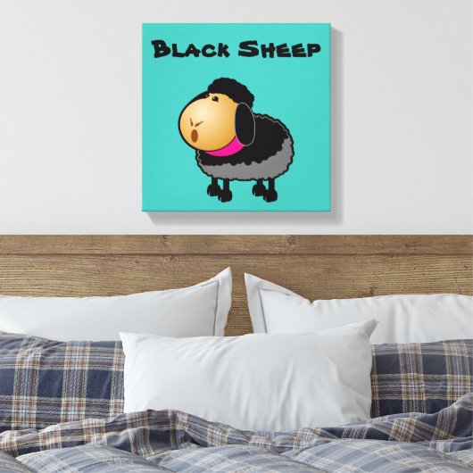 Cute Cartoon Black Sheep Drawing Canvas Afdruk (Insitu (Slaapkamer))
