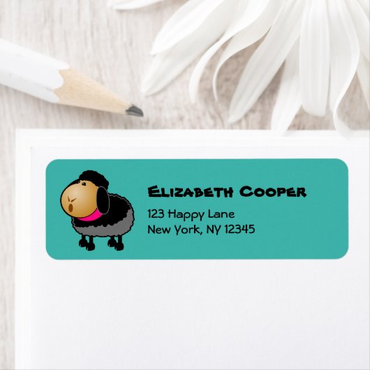 Cute Cartoon Black Sheep Drawing Etiket (Insitu)