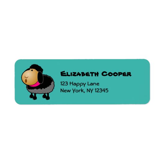 Cute Cartoon Black Sheep Drawing Etiket (Voorkant)