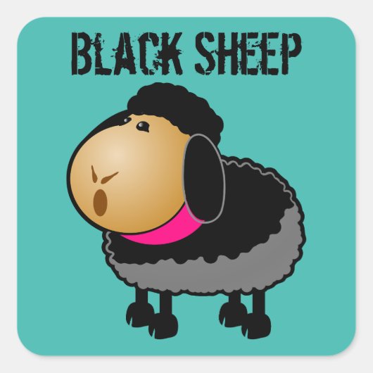 Cute Cartoon Black Sheep Drawing Vierkante Sticker (Voorkant)