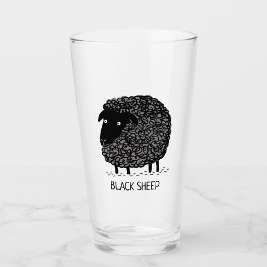 Cute Cartoon Black Sheep met aangepaste tekst Glas (Voorkant)