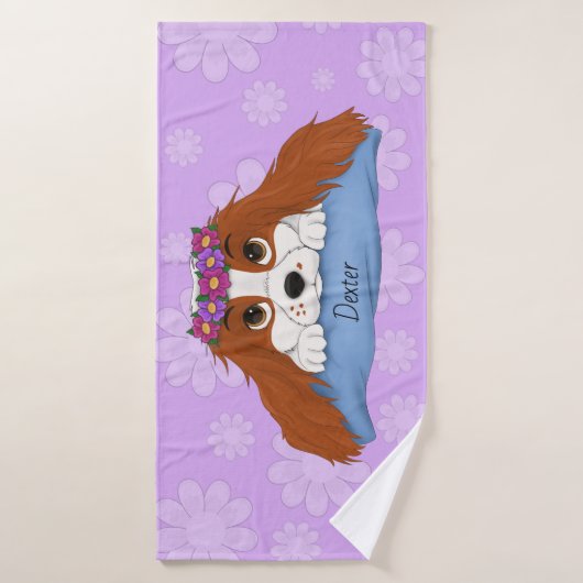 Cute Cartoon Blenheim Cavalier  Badhanddoek (Badhanddoek)
