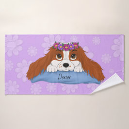 Cute Cartoon Blenheim Cavalier  Badhanddoek