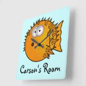 Cute Cartoon blowfish Vierkante Klok (Hoek)