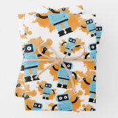 Cute Cartoon Blue Robot Oranje Waterverf Splash Inpakpapier Vel (In situ)