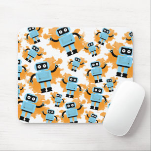 Cute Cartoon Blue Robot Oranje Waterverf Splash Muismat