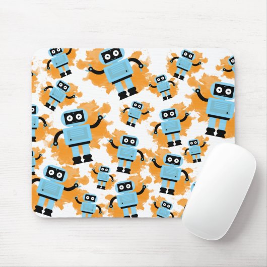 Cute Cartoon Blue Robot Oranje Waterverf Splash Muismat (Met muis)