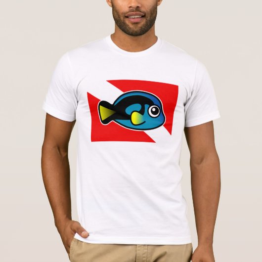 Cute Cartoon Blue Tang Dive Flag T-shirt (Voorkant)