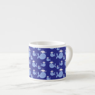 Cute Cartoon Blue Whale Pattern Espresso Kop