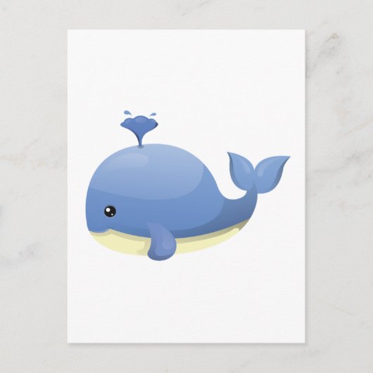 Cute Cartoon Blue Whale Spouting Water Briefkaart (Voorkant)
