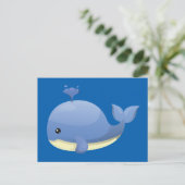 Cute Cartoon Blue Whale Spouting Water Briefkaart (Staand voorkant)