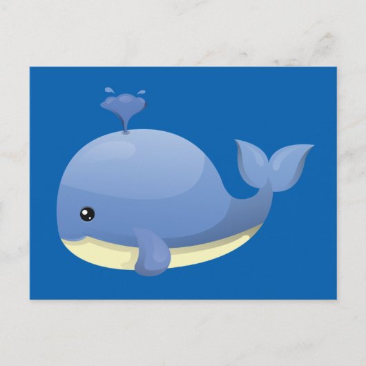 Cute Cartoon Blue Whale Spouting Water Briefkaart (Voorkant)