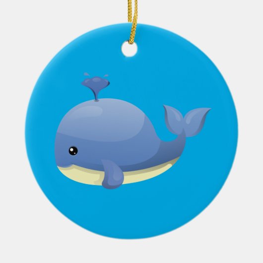 Cute Cartoon Blue Whale Spouting Water Keramisch Ornament (Voorkant)