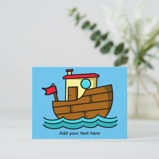 Cute Cartoon Boat Illustration Personalized Briefkaart (Staand voorkant)