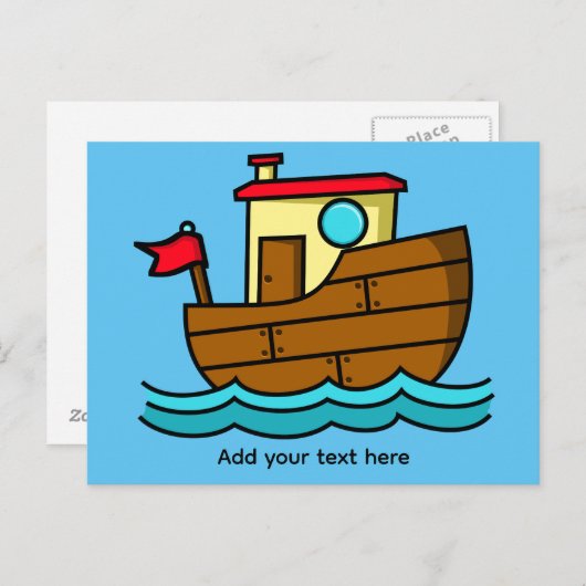 Cute Cartoon Boat Illustration Personalized Briefkaart (Voorkant / Achterkant)