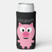 Cute Cartoon Boerderij Pig. - Roze en zwart Seltzer Blikjeskoeler (Seltzer Voorkant)