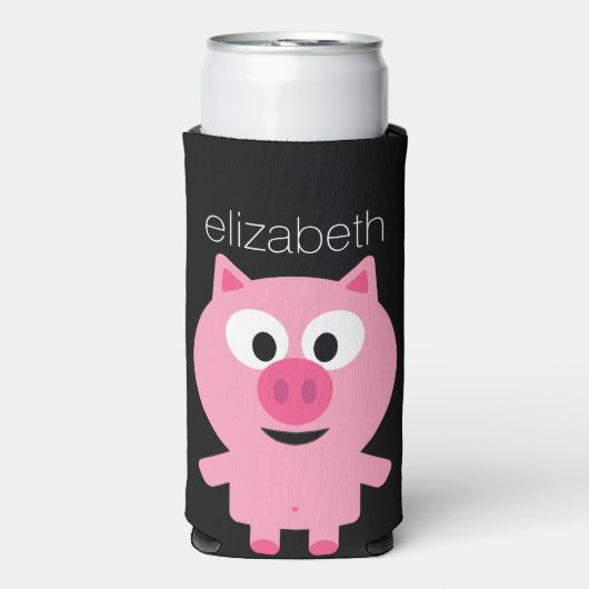 Cute Cartoon Boerderij Pig. - Roze en zwart Seltzer Blikjeskoeler (Seltzer Voorkant)