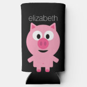 Cute Cartoon Boerderij Pig. - Roze en zwart Seltzer Blikjeskoeler (Achterkant)