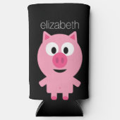 Cute Cartoon Boerderij Pig. - Roze en zwart Seltzer Blikjeskoeler (Voorkant)