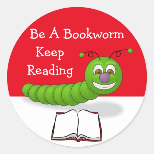 Cute Cartoon Bookworm Keep Reading Literacy School Ronde Sticker (Voorkant)