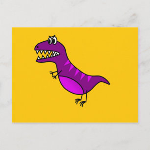 Cute cartoon boos paarse dinosaurus briefkaart