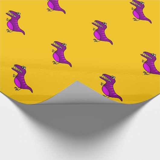 Cute cartoon boos paarse dinosaurus cadeaupapier (Hoek)